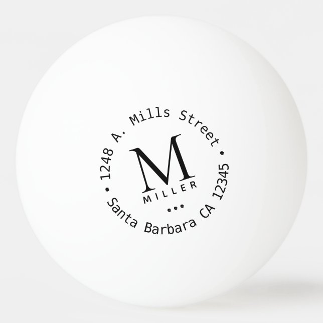 circle monogram name & initial white ping pong ball (Front)