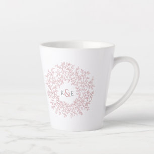 Circle of dusty pink leaves wedding gift monogram latte mug