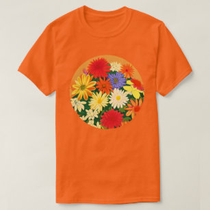 Circle of Flowers, Coloured Daisies and Asters T-Shirt