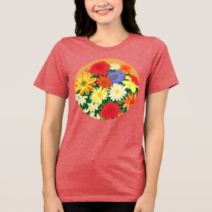 Circle of Flowers, Coloured Daisies and Asters Tri-Blend Shirt