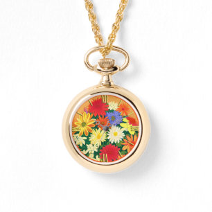 Circle of Flowers, Coloured Daisies and Asters Watch