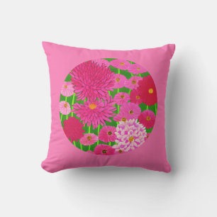 Circle of Flowers, Fuchsia Pink Chrysanthemums  Cushion