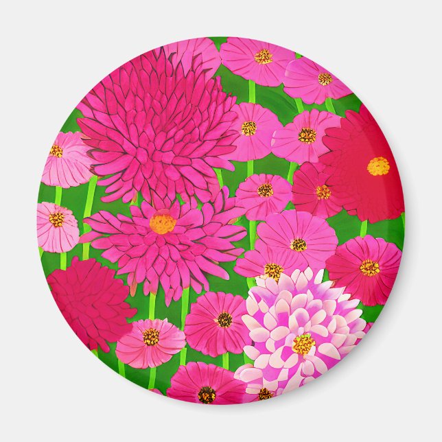 Circle of Flowers, Fuchsia Pink Chrysanthemums  Magnet (Front)