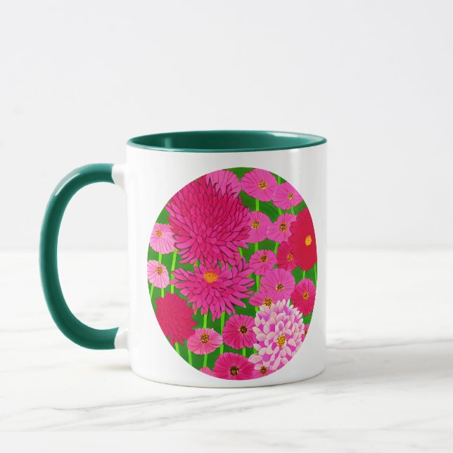 Circle of Flowers, Fuchsia Pink Chrysanthemums  Mug (Left)