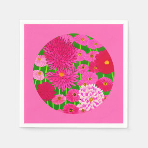 Circle of Flowers, Fuchsia Pink Chrysanthemums  Napkin