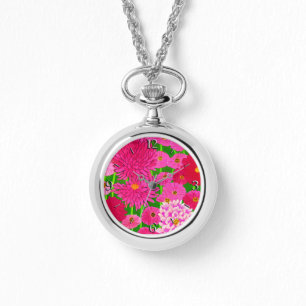 Circle of Flowers, Fuchsia Pink Chrysanthemums Watch