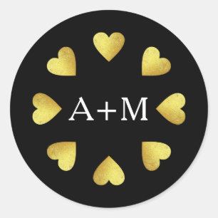 circle of hearts with initials, love wedding  classic round sticker