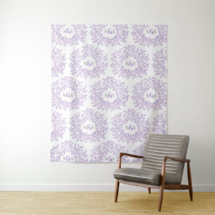 Circle of leaves custom monogram purple wedding tapestry