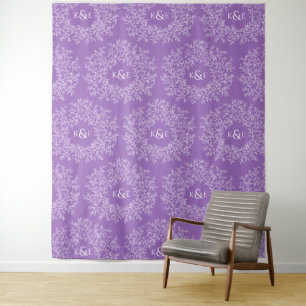 Circle of leaves monogram purple wedding backdrop tapestry