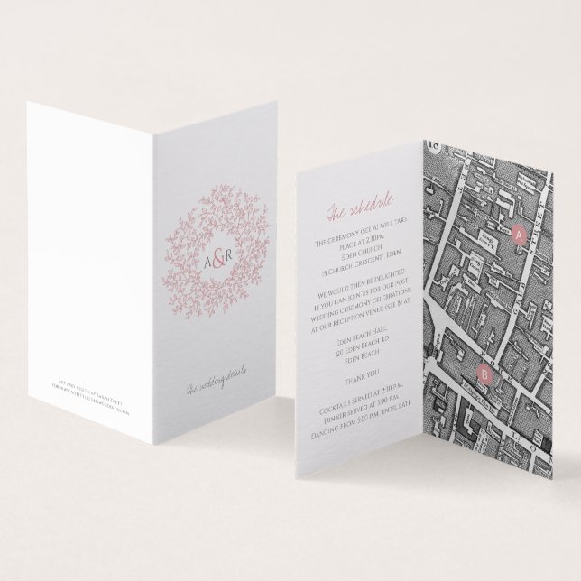 Circle of leaves pink wedding map and details (Inside and Outside)