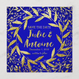 Circle of Leaves Wreath Gold Glitter | cobalt Save The Date