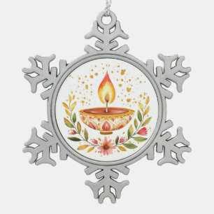 Circle of Light, Diwali  Snowflake Pewter Christmas Ornament
