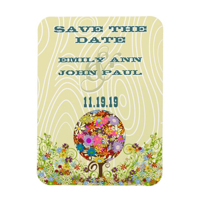 Circle of Love Flower Tree Woodgrain Save the Date Magnet (Vertical)