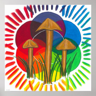 Circle of Mushrooms - Acrylic Painting Poster