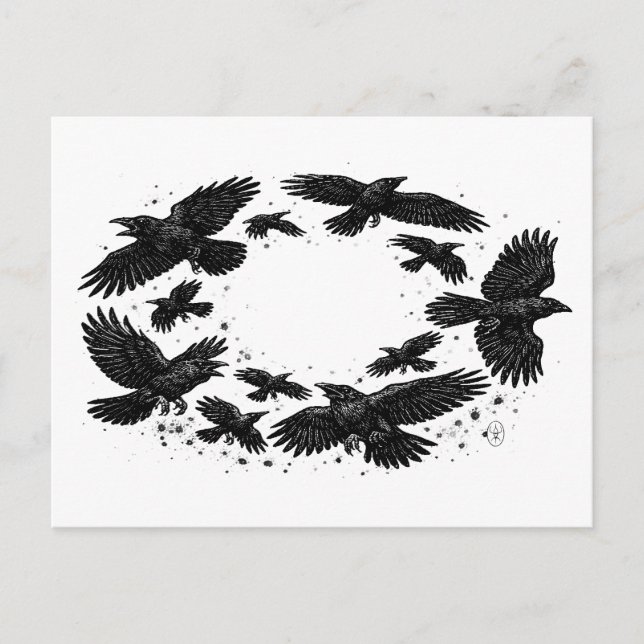 Circle of Ravens – Haunted Ink Illustration Postcard (Front)