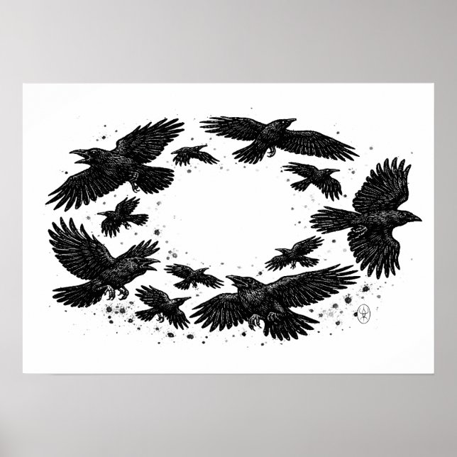 Circle of Ravens – Haunted Ink Illustration Poster (Front)
