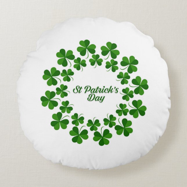 Circle Of Shamrocks Round Pillow (Front)