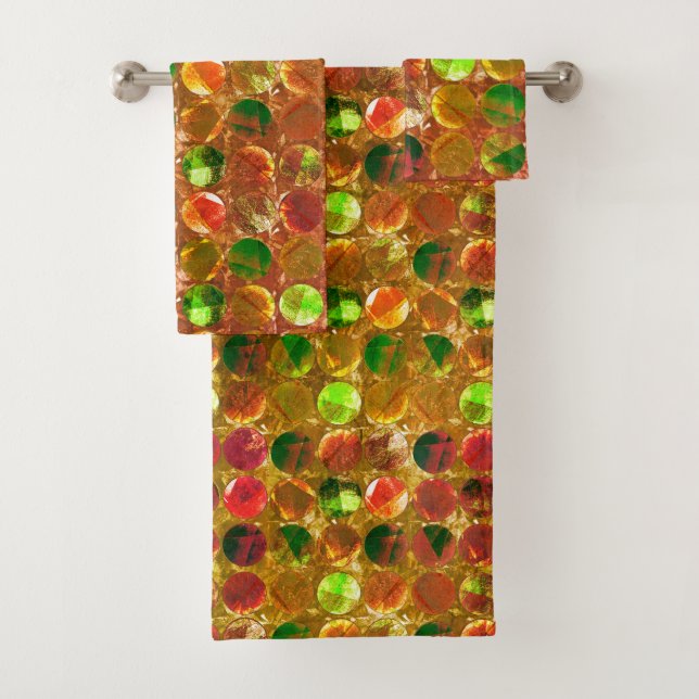 Circle of texture on rough orange bath towel set (Insitu)