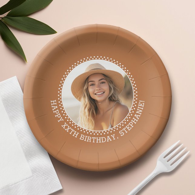 Circle One Photo - Birthday Party Terra Cotta Paper Plate (Custom Paper Plate)