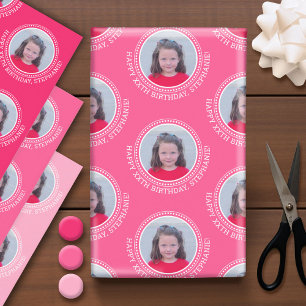 Circle One Photo Happy Birthday Greeting - Colours Wrapping Paper Sheet