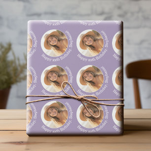 Circle One Photo with Birthday Greeting - Lilac Wrapping Paper
