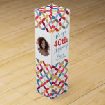 Circle pattern photo name 40th birthday wine box<br><div class="desc">Bright modern multi-coloured circular style wine box. Personalise with your recipients name,  two photos and birthday year. Currently reads happy 40th birthday Sammy Vintage year. Designed by Sarah Trett.</div>