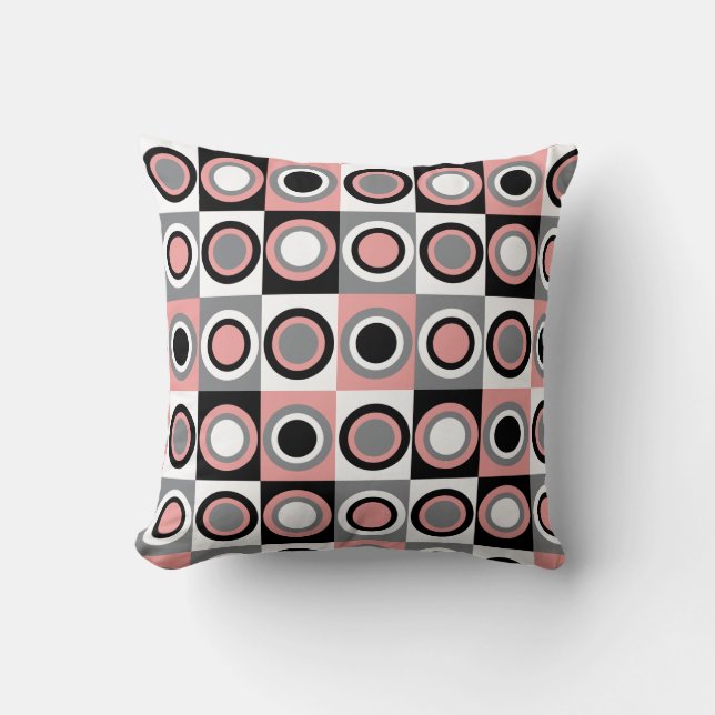 Circle Pattern Pink Grey White Black Pretty Cushion (Front)