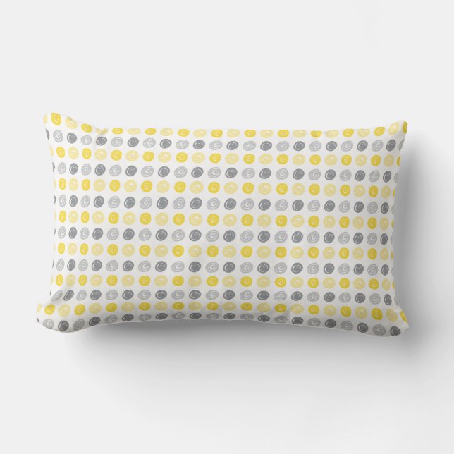 Circle Pattern Yellow & Grey Lumbar Pillow (Front)