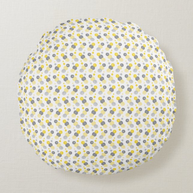 Circle Pattern Yellow & Grey Round Pillow (Front)