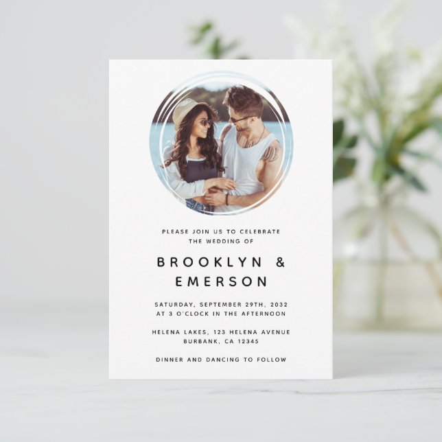 Circle Photo Minimalist Wedding Invitation (Standing Front)