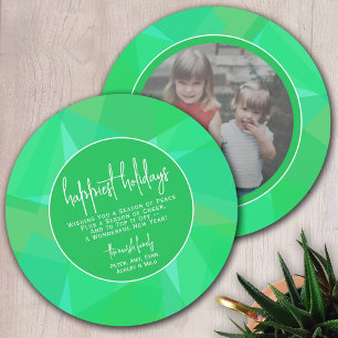 Circle Photo Modern Transparent Green - Happiest Holiday Card