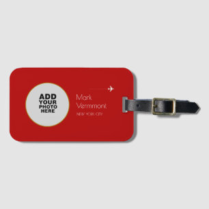 circle photo red luggage tag