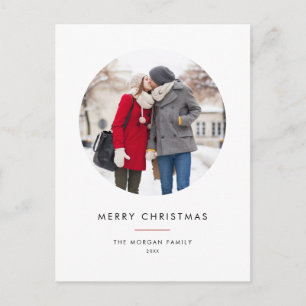 Circle Photo Red Minimalist Merry Christmas Holiday Postcard