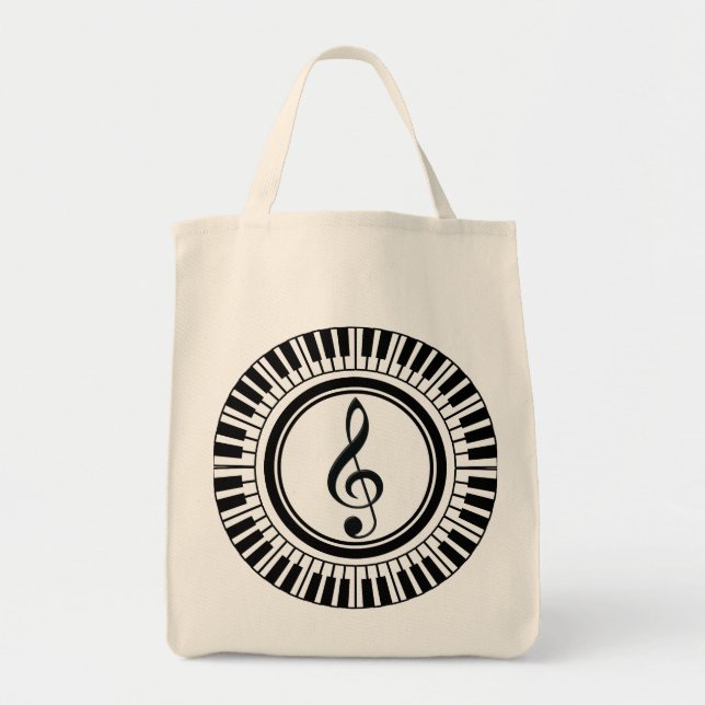 Circle Piano Keys and Treble Clef Tote Bag (Front)