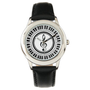 Circle Piano Keys and Treble Clef Watch