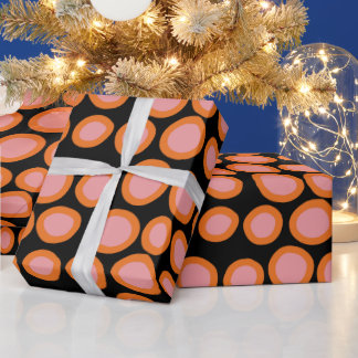 Circle Polka Dot Print Pattern Orange and Pink Wrapping Paper
