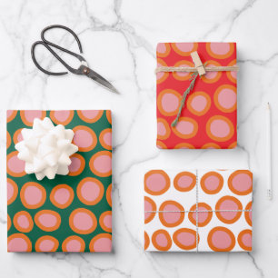  Circle Polka Dot Print Pattern Orange and Pink Wrapping Paper Sheet