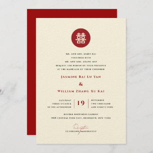 Circle Red Double Happiness Modern Chinese Wedding Invitation