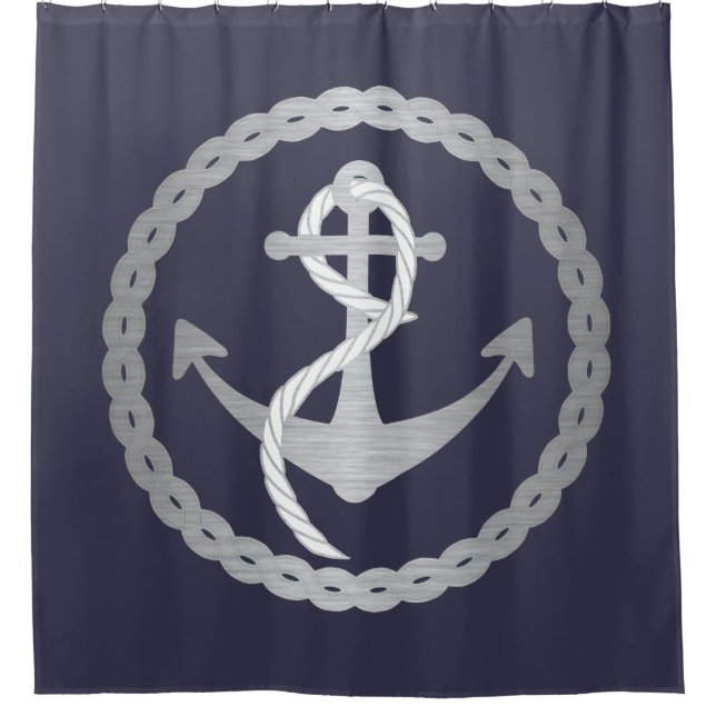 Circle Rope Silver Nautical Shower Curtain (Front)