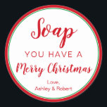 Circle Soap Label, Christmas Holidays Red & Green Classic Round Sticker<br><div class="desc">Use these sweet round stickers to label bars of soap,  body wash or hand sanitizer this holiday season.  Makes a great teacher or customer gift.</div>