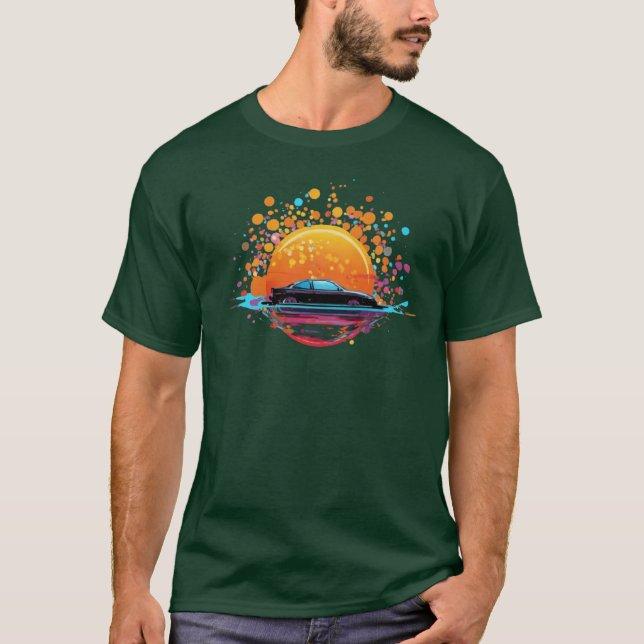 Circle Splash with Car Design Print T-Shirt (Front)