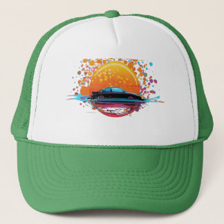 Circle Splash with Car Design Print T-Shirt Trucker Hat