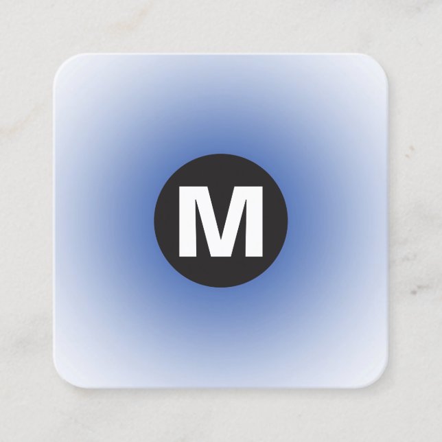 Circle Spot Monogram - Gradient - Navy Blue and Wt Square Business Card (Front)