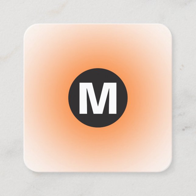Circle Spot Monogram - Gradient - Orange on White Square Business Card (Front)