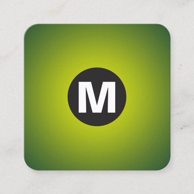 Circle Spot Monogram - Gradient - Yellow to Dk Grn Square Business Card (Front)