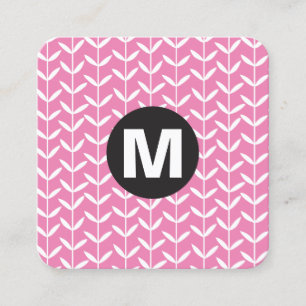 Circle Spot Monogram - Leaf Stalks - Pink Square Business Card