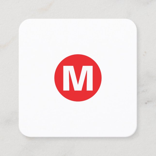 Circle Spot Monogram - Red Square Business Card (Front)