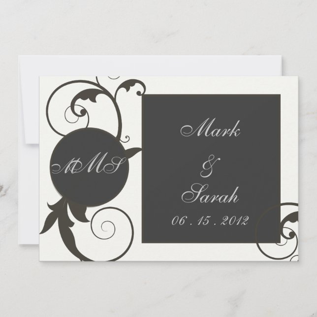 Circle Square Blackboard Monogram Invitation (Front)