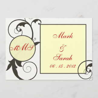 Circle Square Red Monogram Wedding Invitation