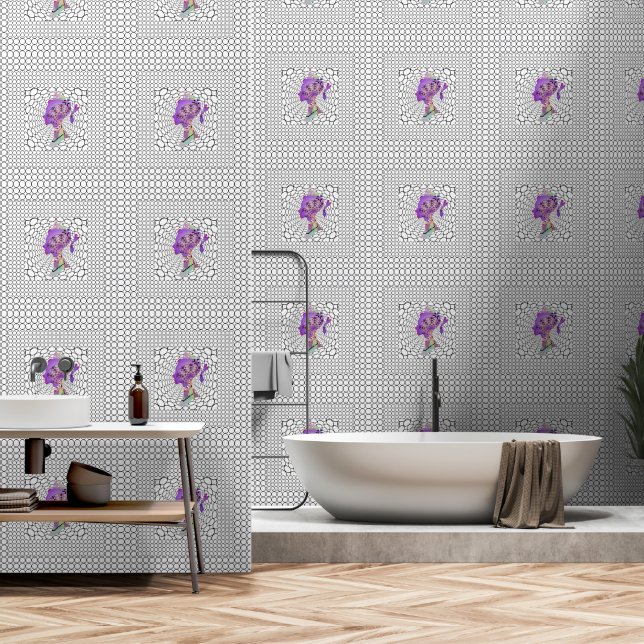 Circle Squares Princess Ponytail Centre Wallpaper (Bathroom)